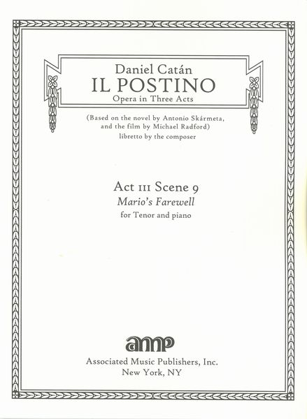 Postino, Act III, Scene 9 - Mario's Farewell : For Tenor and Piano.