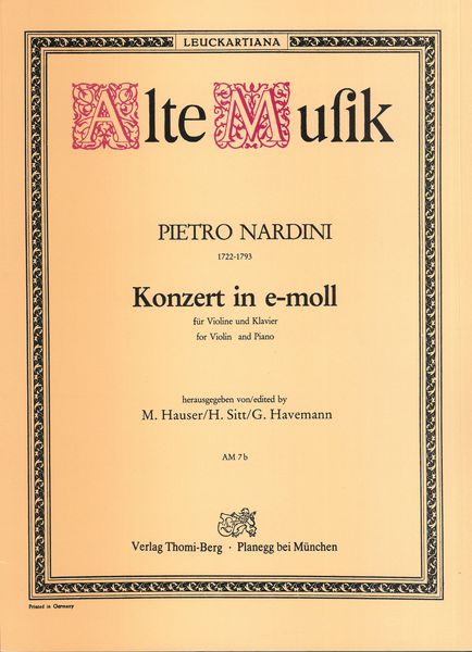 Concerto In E Minor : For Violin and Piano / ed. by M. Hauser, H. Sitt, G. Havemann.