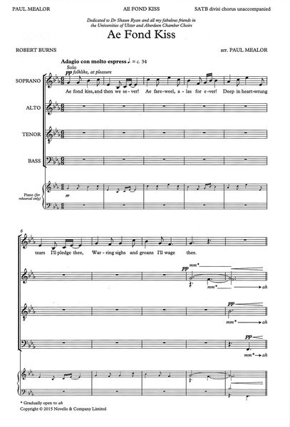 Ae Fond Kiss : For SATB Divisi Chorus Unaccompanied.