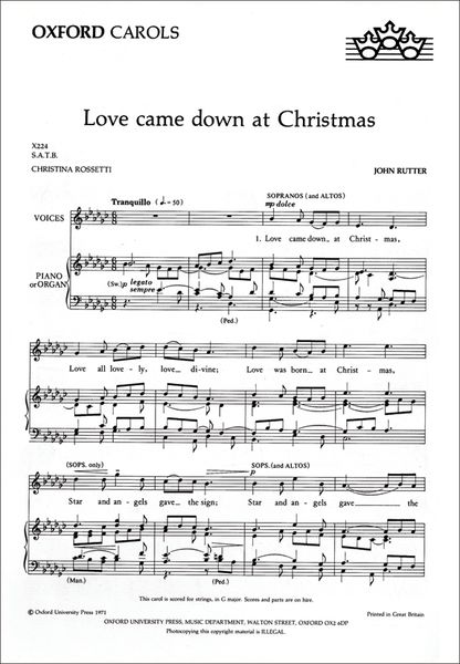 Love Came Down At Christmas : For SATB Chorus and Piano Or Organ Or Strings.