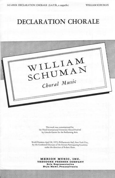 Declaration Chorale : For SATB A Cappella.