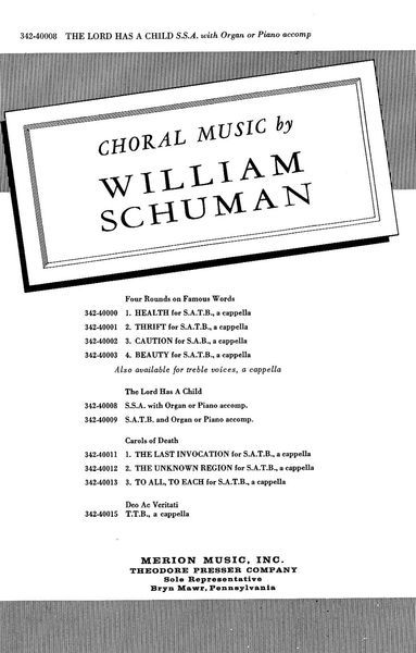 The Lord Has A Child : For SSA With Organ Or Piano Accompaniment.