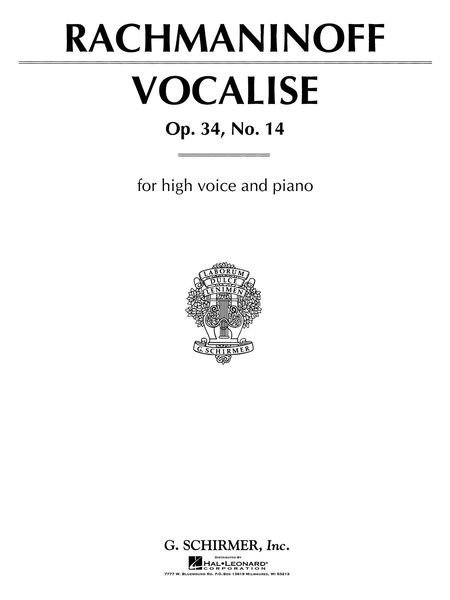 Vocalise, Op. 34 No. 14 : For High Voice.
