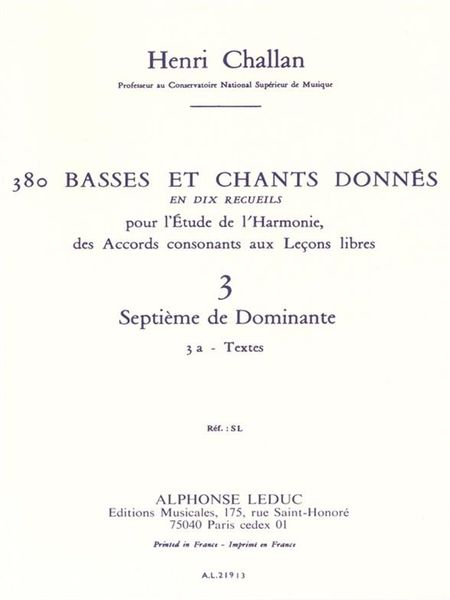 380 Basses Et Chants Donnés, Vol. 3 : Septieme De Dominante - Textes.