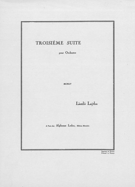 Troisième Suite : Pour Orchester.