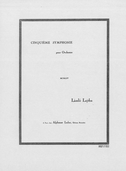 Cinqième Symphonie : Pour Orchestre.