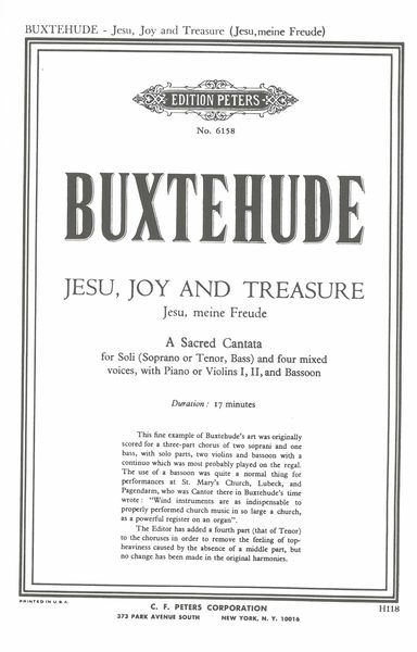 Jesus, Joy and Treasure = Jesu, Meine Freude : For Soli, Chorus and Piano.