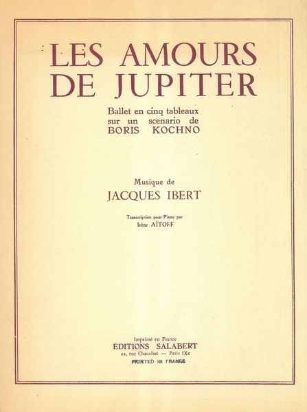Les Amours De Jupter : Ballet En Cinq Tableaux / Piano reduction by Irene Aitoff.