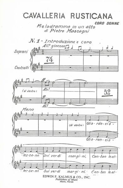 Cavalleria Ruticana : Coro Donne - Soprano/Alto Choral Part.