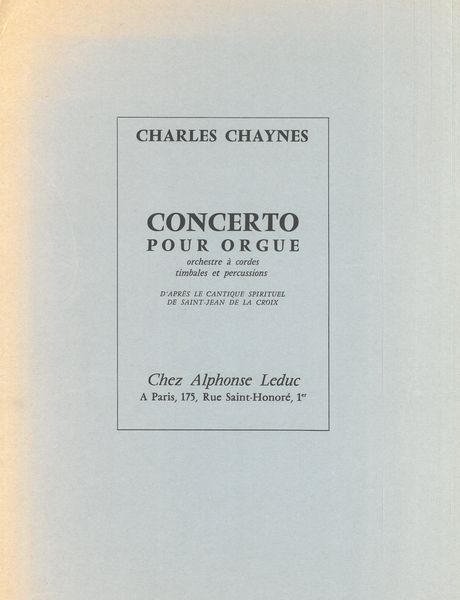 Concerto : Pour Orgue, Ochestre A Cordes, Timabales Et Percussions.