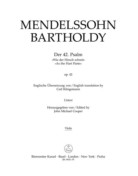 Der 42. Psalm (Wie der Hirsch Schreit=As The Hart Pants), Op. 42 / edited by John Michael Cooper.
