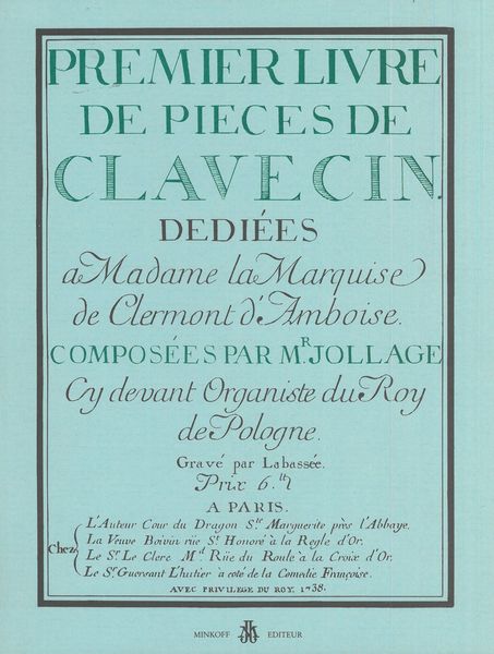 Premier Livre De Pièces De Clavecin.