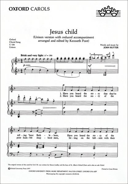 Jesus Child : For Unison Voices With A Simplified Piano Accompaniment.