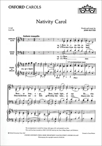 Nativity Carol : For SATB and Piano Or Strings, Opt. Organ.