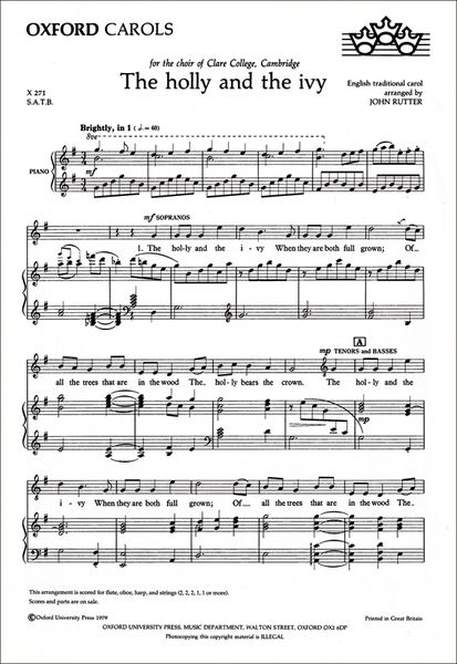 The Holly and The Ivy : For SATB and Piano Or Instrumental Ensemble.