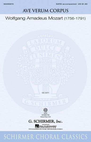 Ave Verum Corpus : For SATB and Organ / arr. Johann Muller / Rev. Nicola A. Montani.