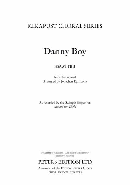 Danny Boy : For SSAATTBB A Cappella / arr. Jonathan Rathbone.