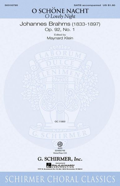 O Schone Nacht (O Lovely Night) : For SATB and Piano / Ed. Maynard Klein.