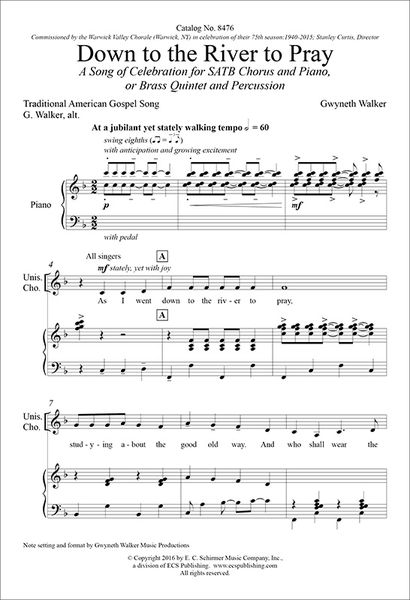 Down To The River To Pray : For SATB and Piano Or Brass Quintet and Percussion.