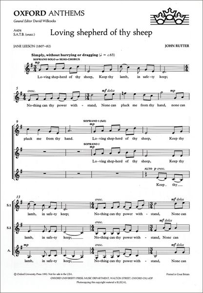 Loving Shepherd of Thy Sheep : For SATB A Cappella.