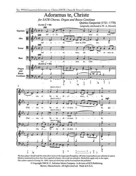 Adoramus Te, Christe : For SATB and Basso Continuo.