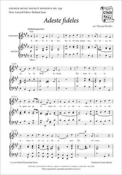 Adeste Fidelis : Orchestral Parts / arr. Vincent Novello.