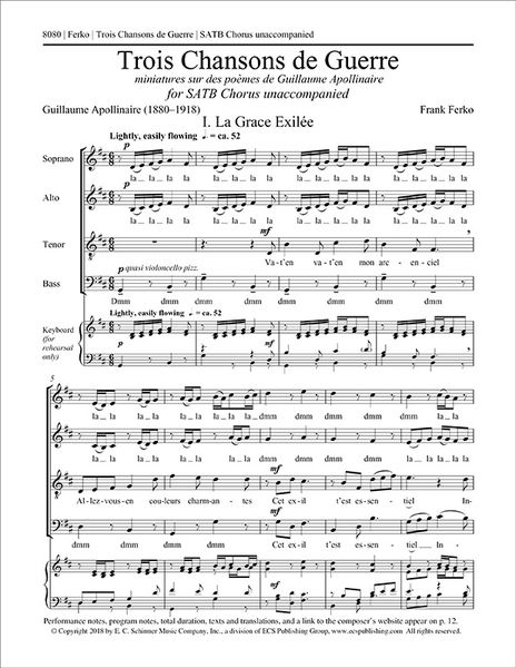 Trois Chansons De Guerre : For SATB Chorus Unaccompanied (2012).