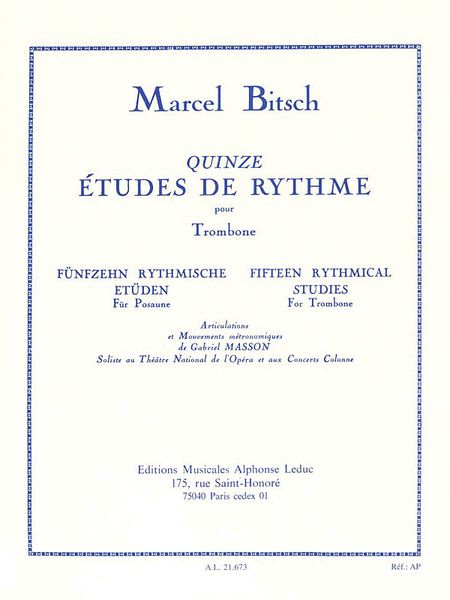 Quinze Etudes De Rythme : Pour Trombone.