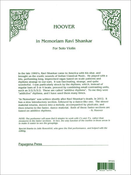 In Memoriam Ravi Shankar : For Solo Violin.