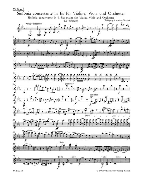 Sinfonia Concertante In Eb Major, K. 364 (320d) : For Violin, Viola & Orchestra / Ed. Mahling.