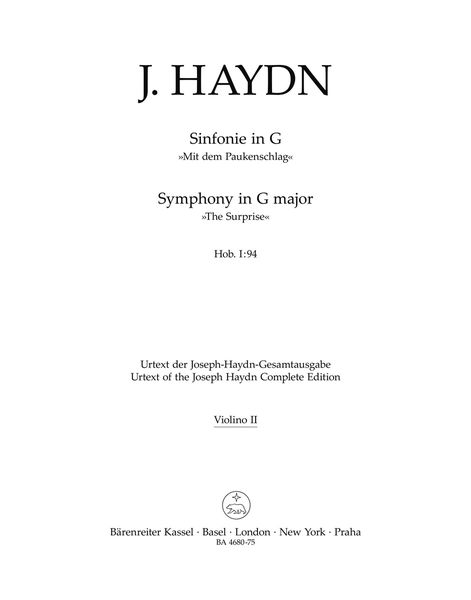 Symphony In G Major (Surprise), Hob. I:94 / edited by Robert von Zahn.