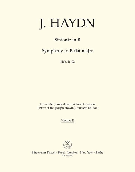 Symphony In B Flat Major, Hob. I:102 (No. 102) / edited by Hubert Unverricht.