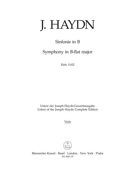 Symphony In B Flat Major, Hob. I:102 (No. 102) / edited by Hubert Unverricht.