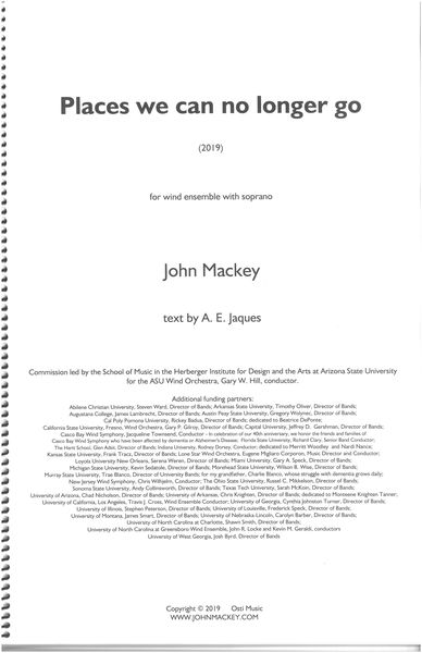 Places We Can No Longer Go : For Wind Ensemble With Soprano (2019).