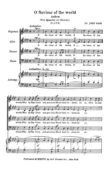 O Saviour of The World : For SATB Quartet Or Chorus.
