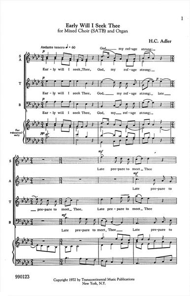 Early Will I Seek Thee : For SATB and Rehearsal Organ.