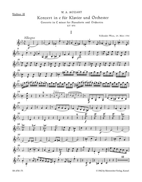 Concerto No. 24 In C Minor, K. 491 : Misc. Parts.