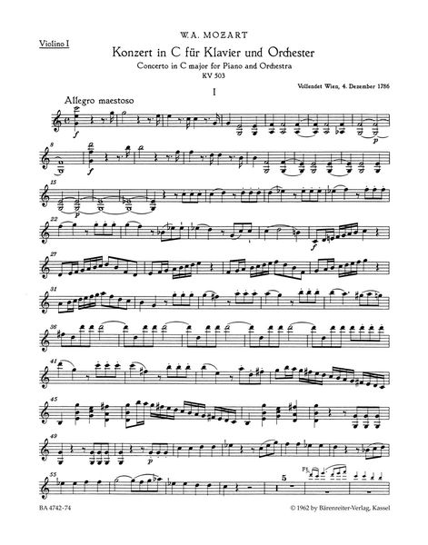 Concerto No. 25 In C Major, K. 503 : For Piano and Orchestra / edited by Hermann Beck.