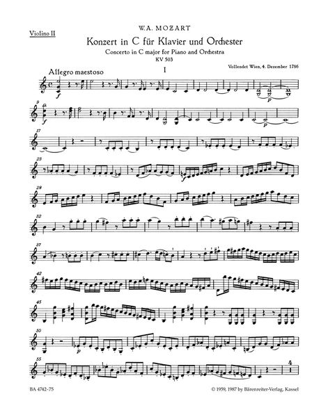 Concerto No. 25 In C Major, K. 503 : For Piano and Orchestra / edited by Hermann Beck.