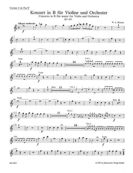 Concerto No. 1 In Bb Major, K. 207 : For Violin and Orchestra / Ed. Christoph-Helmut Mahling.