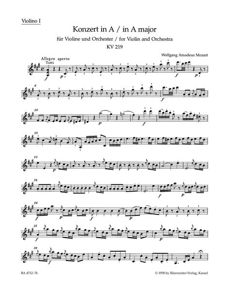Concerto In A Major : For Violin and Orchestra, No. 5, K. 219.