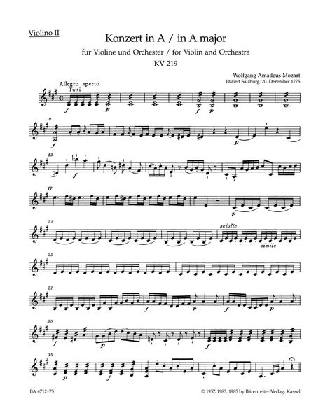 Concerto In A Major : For Violin and Orchestra, No. 5, K. 219.