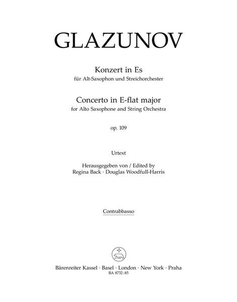 Konzert In Es, Op. 109 : Für Alt-Saxophon und Streichorchester / Ed. Back, Woodfull-Harris.