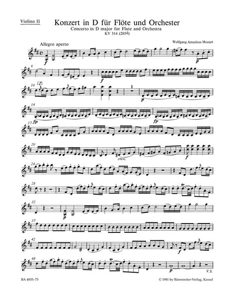 Concerto In D Major, K. 314 (285d) : For Flute and Orchestra / edited by Franz Giegling.