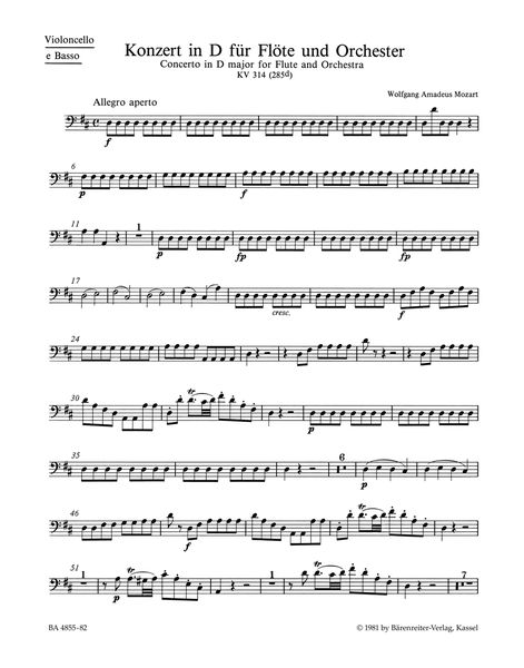 Concerto In D Major, K. 314 (285d) : For Flute and Orchestra / edited by Franz Giegling.