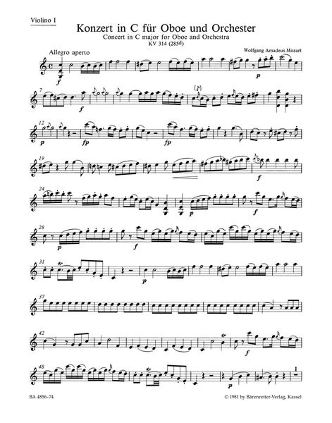 Concerto In C Major : For Oboe and Orchestra, K. 314 (285d) / edited by Franz Giegling.