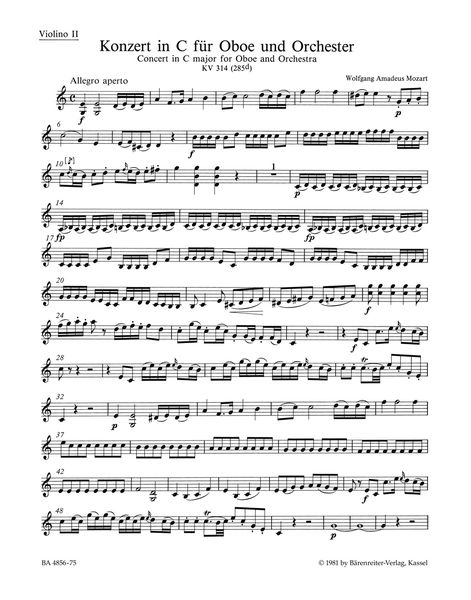 Concerto In C Major : For Oboe and Orchestra, K. 314 (285d) / edited by Franz Giegling.