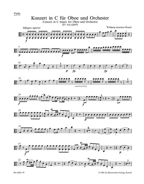 Concerto In C Major : For Oboe and Orchestra, K. 314 (285d) / edited by Franz Giegling.