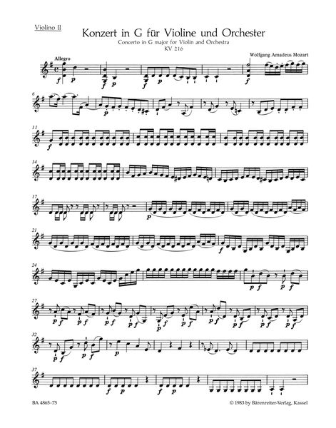 Concerto In G Major : For Violin and Orchestra, No. 3, K. 216 / Ed. Christoph-Hellmut Mahling.