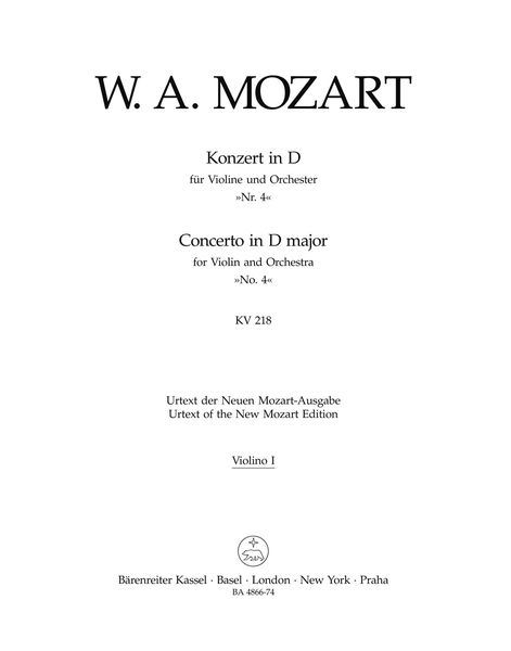 Concerto In D Major, K. 218 : For Violin and Orchestra / edited by Christoph-Hellmut Mahling.
